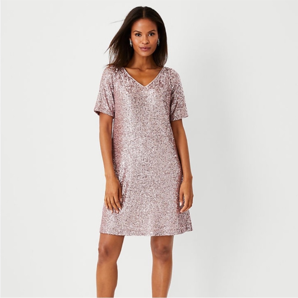 Ann Taylor Sequin V-Neck Shift Dress NWT